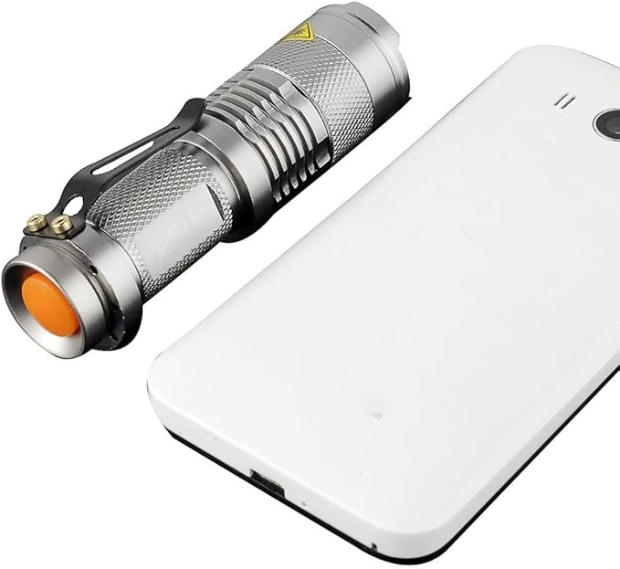 MODOAO 6 Pack,7W 300LM SK-68 3 Modes Mini Light Black Q5 LED Tactical Flashlight, LED Mini Flashlights,Adjustable Focus Zoomable Tactical Flashlight for Camping Hiking(Silver)
