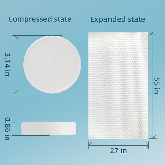 Disposable Compressed Towel,5 Pcs Large Pure Cotton Bath Towels 55 x 27.5 inch,Portable Light and Reusable for Hiking, Camping, Beach, Swimming and Traveling