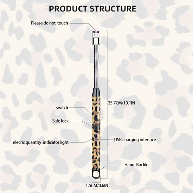 2 Pack Candle Lighter,Arc Lighter with USB Charging,Flameless Windproof,LED Battery Display,Safety Switch,Rotate 360 Degrees,for Aromatherapy,Candles,BBQ,Camping. (Leopard Print)