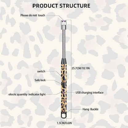 2 Pack Candle Lighter,Arc Lighter with USB Charging,Flameless Windproof,LED Battery Display,Safety Switch,Rotate 360 Degrees,for Aromatherapy,Candles,BBQ,Camping. (Leopard Print)