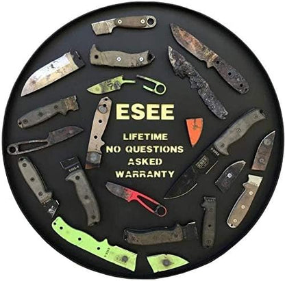 ESEE James Gibson Designed JG5 Nessmuk Fixed Blade Knife w/Sculpted Micarta Handles, Black Oxide Finish, and Brown Leather Pouch Sheath (Brown Sculpted Burlap Micarta)