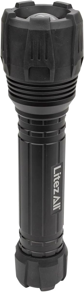 LitezAll Nearly Invincible Tactical Flashlight | Compact and Portable Night Light 4000 Lumens | Durable and Rubber Coated Flash Light Gifts for Men, 9 AA Batteries Included