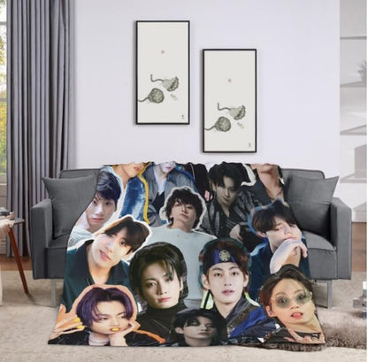 Jungkook Blanket Jeon Jung Kook Soft and Comfortable Warm Fleece Throw Full Picture of Idol Group Blankets 50"X40" Beach Blankets Gift for Dorm Room Decor Sofa Bed Camping Travel