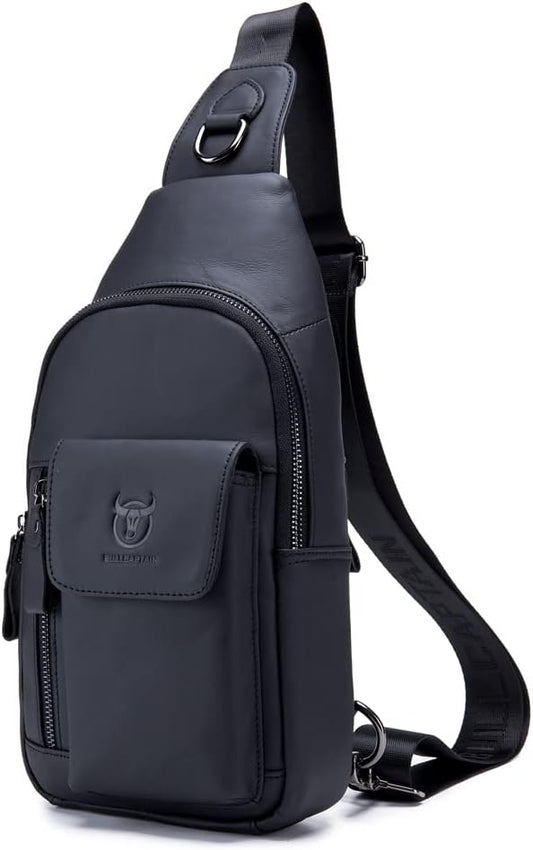 KPYWZER Leather Sling Bag Hiking Daypack for Men Women Outdoor Travel Camping Fishing Crossbody Shoulder Chest Pack Backpack Daypack Black