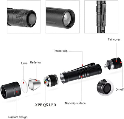 Pen Light, LED Pocket Pen Flashlight, 5 Pcs Small Mini Flashlight with Clip, 3 Modes for Camping, Outdoor, Emergency
