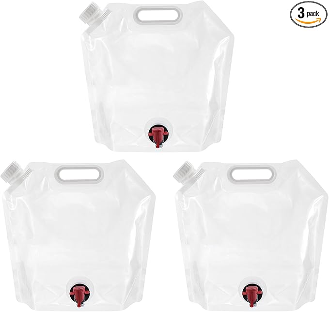 PATIKIL 1.3 Gallon Collapsible Water Container Bag with Spigot, 3 Pack PE Folding Water Jug Carrier for Camping, Hiking, Emergency Water Storage, White