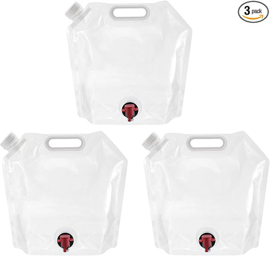 PATIKIL 1.3 Gallon Collapsible Water Container Bag with Spigot, 3 Pack PE Folding Water Jug Carrier for Camping, Hiking, Emergency Water Storage, White