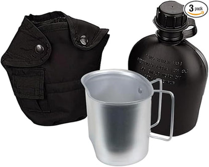 3PC Canteen KIT W/Cover &Aluminum Cup-Black