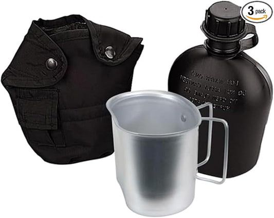 3PC Canteen KIT W/Cover &Aluminum Cup-Black