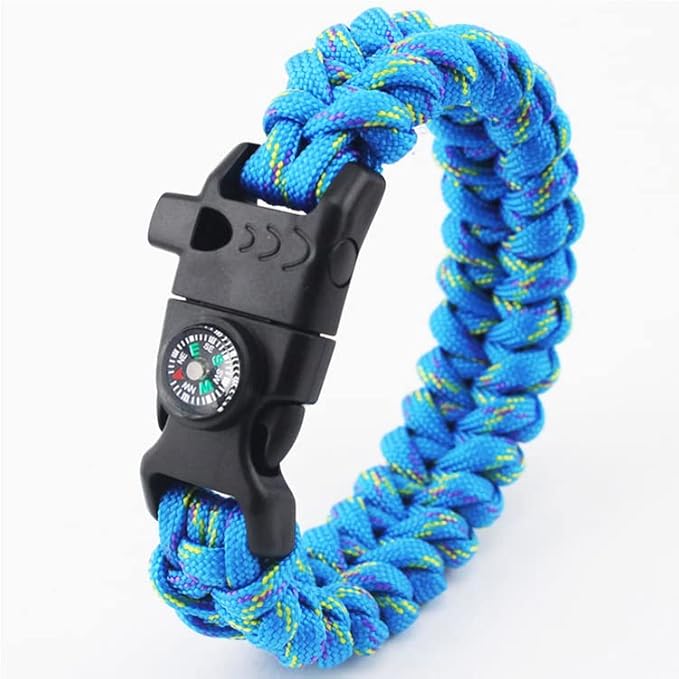 10pcs Pack Black 5/8" Compass Flint Scraper Fire Starter Whistle Buckle Plastic Paracord Bracelet Outdoor Camping Emergency Survival Travel Kits #FLC158-FWC(Black)