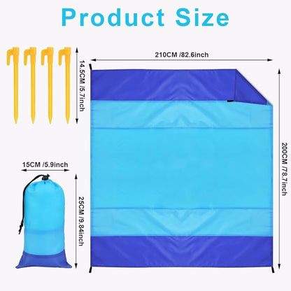 Ainiv Beach Blanket Beach Mat, Sandproof Waterproof Beach Mat, Extra Large 82 * 79 in (5-7 People) Picnic Blanket with 1 Storage Bag, 1 Carabiner & 4 Fixed Nails for Beach, Camping, Hiking, Picnic