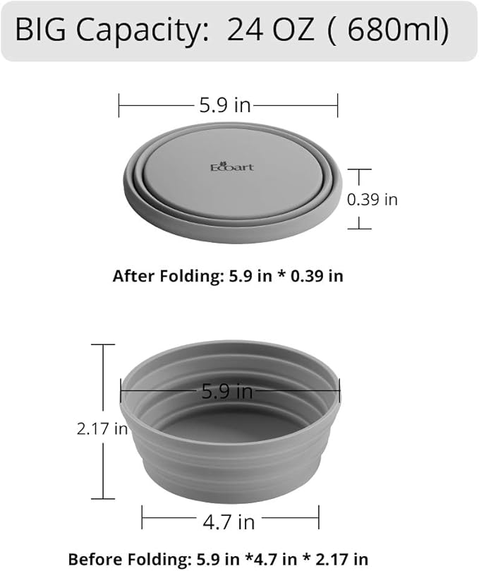 Silicone Expandable Collapsible Bowl for Travel Camping Hiking (Gray(L))