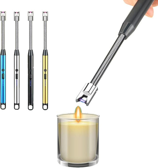 4 Pack Candle Lighter,Arc Lighter with USB Charging,Flameless Windproof,LED Battery Display,Safety Switch,Rotate 360 Degrees,for Aromatherapy,Candles,BBQ,Camping.(Blue&Black&Golden&Silver)