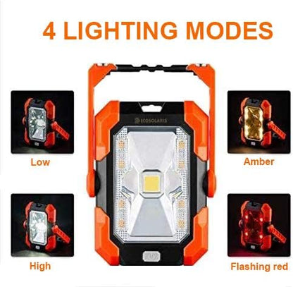 Magnetic 6W 350 lumens with 4400 mAh Rechargeable Lithium Battery Power Bank and Solar Panel Portable Weatherproof Outdoor IP64 LED Work Light and Flashlight lamp for Camping by Ecosolaris