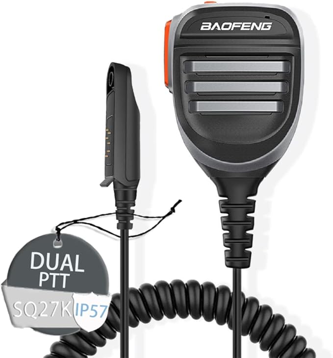 BAOFENG UV-9RPlus Ham Radio Mic SQ26W SQ27K IP57 Waterproof Remote Shoulder Mic Handheld for GMRS Two Way Radio UV-9RPRO UV-9G UV-XR