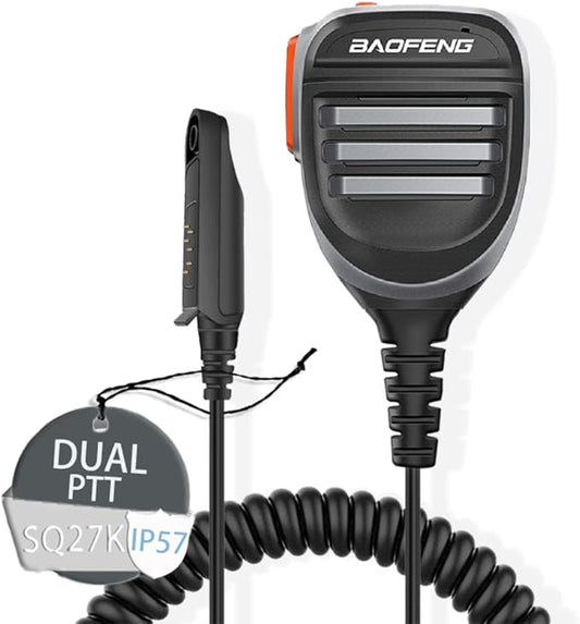 BAOFENG UV-9RPlus Ham Radio Mic SQ26W SQ27K IP57 Waterproof Remote Shoulder Mic Handheld for GMRS Two Way Radio UV-9RPRO UV-9G UV-XR