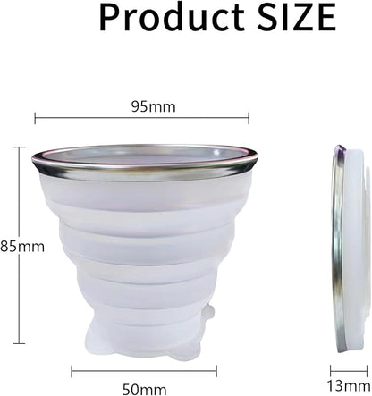 Collapsible Cups, Silicone Collapsible Travel Cup, Expandable Folding Camping Drinking Cup with Lids Reusable Small Portable Mugs Cup for Travel, Camping, Hiking, Outdoor Sports Pink White