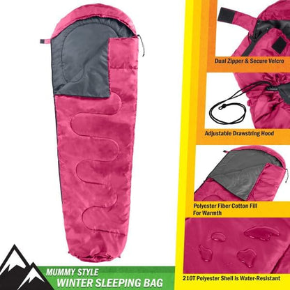 Mummy Sleeping Bag - Water-Resistant Adult Cold Weather Sleeping Bag