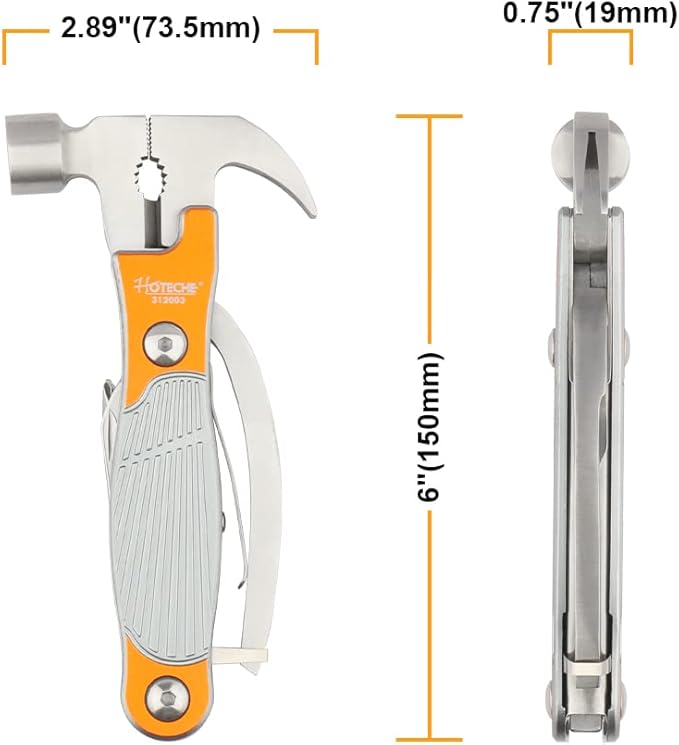 Hoteche MultiTool 11-in-1 Multi-Functiona Adjustable Wrench with Hook Remover, Wire Cutter, Hammer, Wrecking Bar, Screwdriver, Bottle Opener, Saw, Knife, File for Camping and Household