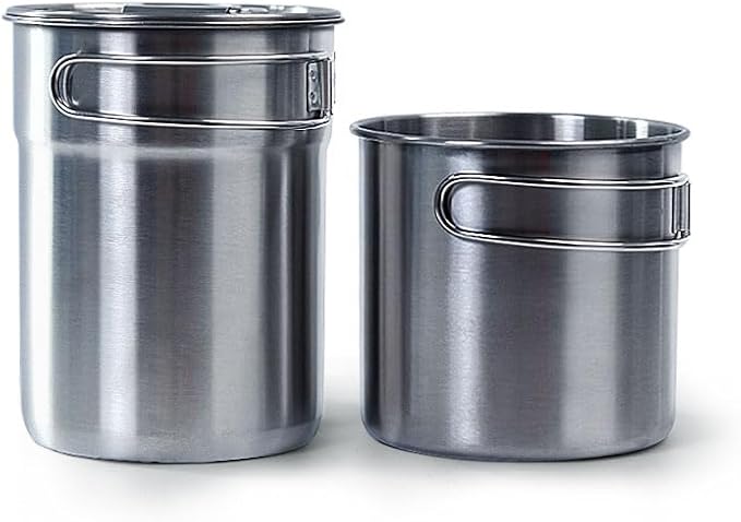 2Pcs Camping Cup Cups and Mugs Stainless Steel Camp Cup Mug Pot big cup 980 ml small cup 700 ml