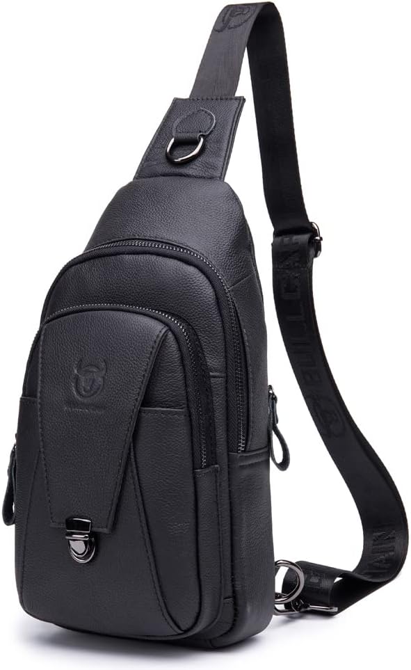 KPYWZER Vintage Leather Sling Bag Bags for Men Women Backpack Shoulder Messenger Crossbody Outdoor Travel Hiking Camping Tactical Chest Pack Daypack Black