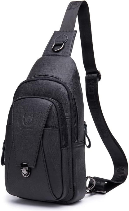 KPYWZER Vintage Leather Sling Bag Bags for Men Women Backpack Shoulder Messenger Crossbody Outdoor Travel Hiking Camping Tactical Chest Pack Daypack Black
