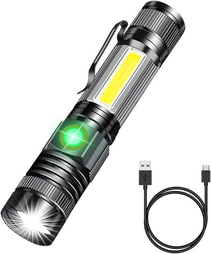 Rechargeable Tactical Flashlights, LED Flashlight with Magnet/Side Work Light/4 Modes/Zoomable/Water Resistant, Vnina 1200 High Lumens Super Bright Flash Light for Hiking Repairing Camping EDC(1 Pack)
