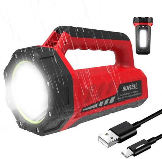 SUNREI Rechargeable LED Flashlight, 8 Light Modes Camping Lantern, 8000mAh Power Bank, Type-c, IPx6 Waterproof for Emergencies Power Outages, Hurricane Emergency, Hiking, Home, etc