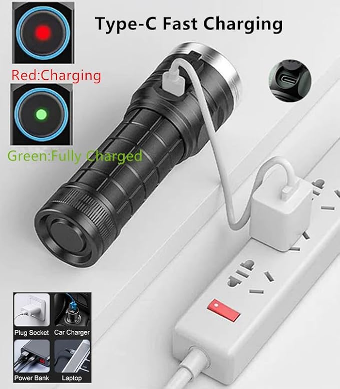 XC04 Flashlights High Lumens Rechargeable Max 4000 Lumens,High Powered Flashlight with 8*LED 6000K，5 Light Modes,Super Bright Flash Light for Hiking,Camping.