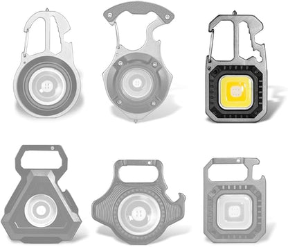 Keychain Flashlight for Camping - Mini Size - Rechargeable Keychain Light Pocket Mate for Keyring, 5 Modes, Multiple Functions (Silver-2)