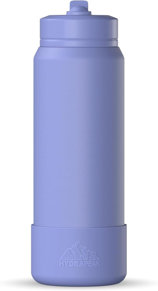 Hydrapeak 26oz Sport Insulated Water Bottle with Straw or Chug Lid, Leak & Spill Proof, Keeps Drinks Cold for 24 Hours, Hot for 12 Hours, Premium Stainless Steel Water Bottles (26oz, Iris)