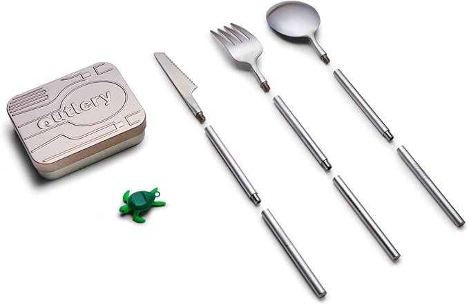 Outlery | Portable & Reusable Stainless Steel Travel Cutlery Set (Raw Silver) - Includes Travel Case for Easy Transport