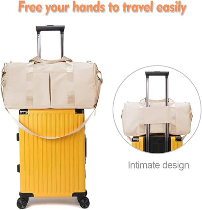 Small Gym Bag for Women and Men, Workout Bag for Sports and Weekend Getaway, Waterproof Dufflebag with Shoe and Wet Clothes Compartments (Beige)