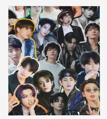 Jungkook Blanket Jeon Jung Kook Soft and Comfortable Warm Fleece Throw Full Picture of Idol Group Blankets 50"X60" Beach Blankets Gift for Dorm Room Decor Sofa Bed Camping Travel
