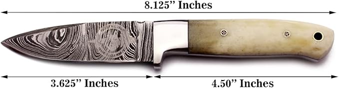 Handmade Damascus Steel Knife for Hunting,Survival,Camping,Bushcraft,and Fishing-Fixed Blade Dagger with Drop Point Full Tang-Micarta Handle with Cowhide Leather Sheath DCX 22 -250