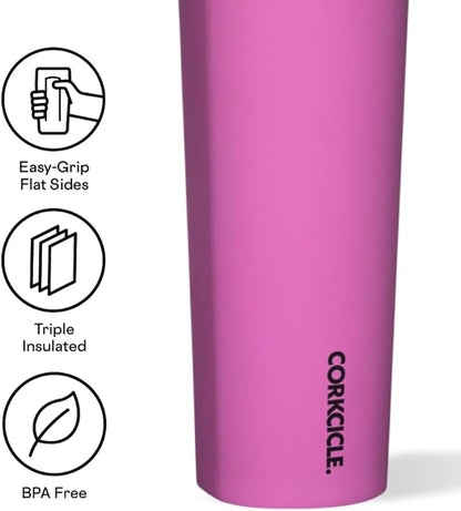 Corkcicle Insulated Canteen Travel Water Bottle, Triple Insulated Stainless Steel, Easy Grip Straw Mouth, Keeps Beverages Cold for 25 Hours or Warm for 12 Hours, 20oz, Fuchsia