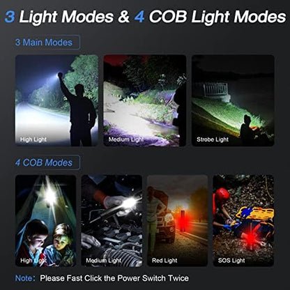 Rechargeable Flashlights High Lumens, Led Flashlight 990000 Lumens Bright Flash Light with 7 Modes, Flashlights for Camping, Home, IPX7 Waterproof (2 Pack)