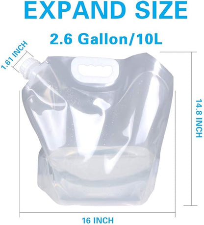 1.3 Gallon /2.6 Gallon Collapsible Water Container Bag, BPA Free Food Grade Clear Plastic Storage Jug for Sport Camping Riding Mountaineer,Freezable,Food Grade (2.6 Gal/10L-10-pack)
