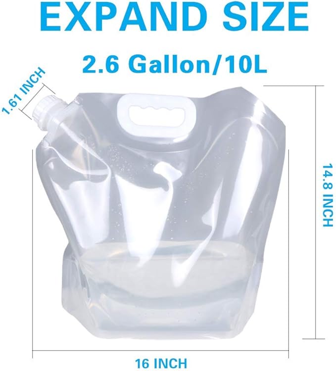 2.6 Gallon Collapsible Water Container Bag, BPA Free Food Grade Clear Plastic Storage Jug for Sport Camping Riding Mountaineer,Freezable,Food Grade (2.6 Gal, 2-pack)
