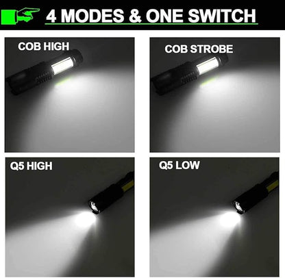 MODOAO COB LED Flashlights,Ultra Bright 4 Modes Mini Handheld Torch,Waterproof Pocket Lights for Emergency and Outdoor and Camping Use(5 Pack)