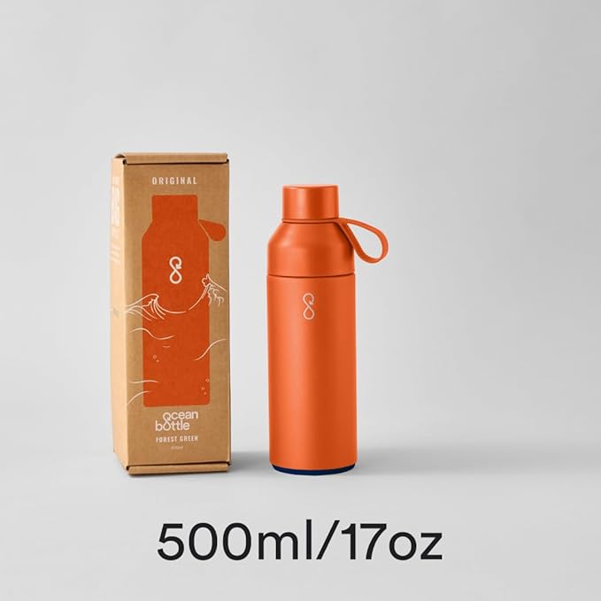 Ocean Bottle - Recycled Stainless Steel Drinks Reusable Water Bottle - Eco-Friendly & Reusable - Sun Orange - 17 oz