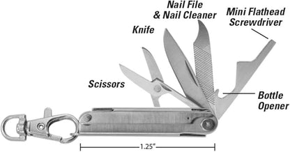 Lucky Line UtiliCarry Compact Micro Tool Stainless Steel, Multi-Tool Pocket Knife on Key Clip - for Everyday Carry, Camping Essentials, Hiking, Outdoor Gear, and Survival Tools, 1 Per Pack, (U1041)