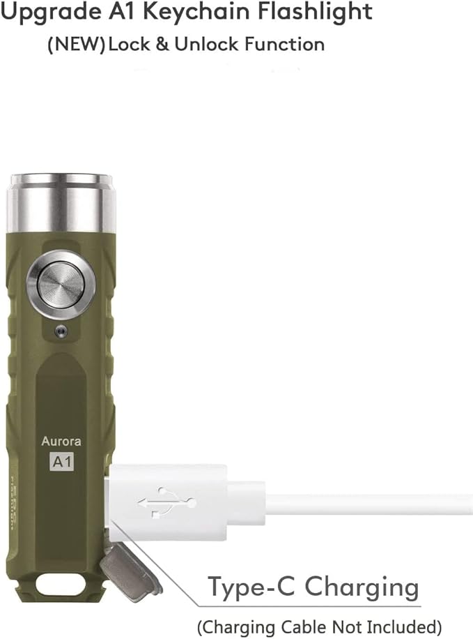 RovyVon Aurora A1 G4 Keychain Flashlight, Max 650 Lumen Super Bright with EDC Mini Size, 5 Mode Easy Use, USB-C Rechargeable, Waterproof, Perfect for Camping Emergency Outdoor(ArmyGreen)