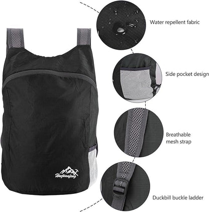 20L Ultra Lightweight Foldable Backpack Small Hiking Rucksack Ultralight Water Resistant Travel Packable Daypack for Men Women for Outdoor Sport Travelling Walking Hiking Camping Biking (Black A)