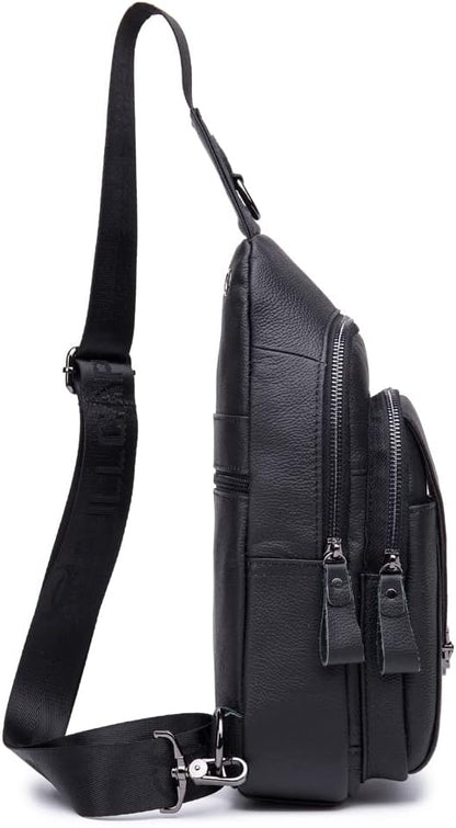 KPYWZER Vintage Leather Sling Bag Bags for Men Women Backpack Shoulder Messenger Crossbody Outdoor Travel Hiking Camping Tactical Chest Pack Daypack Black