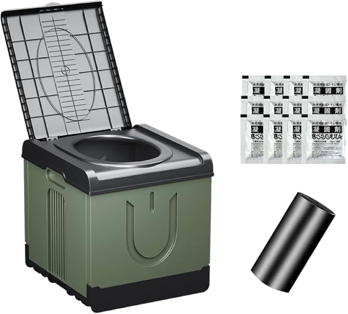 Extra Large Plus Size Big and Tall Portable Toilet, Ideal as Porta Potty for Adults, Camp Toilet, Travel Potty for Car, Trucker or Boat. Poo Gel and Bags Included. Green