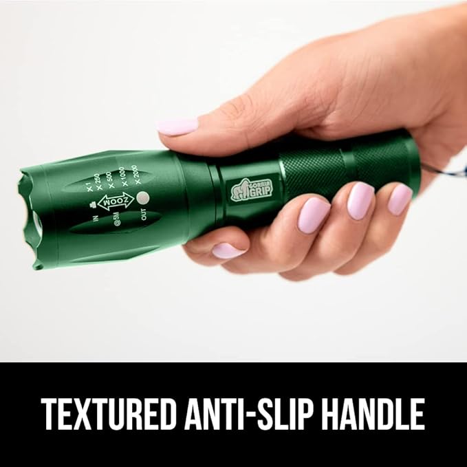 Gorilla Grip Powerful LED 750 FT Water Resistant 5 Adjustable Mode Tactical Flashlight, High Lumens Ultra Bright Battery Zoom Flashlights, Small Camping Car Mini Flash Light Accessories, 2 Pack Green