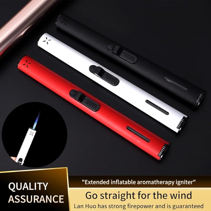 3PC Butane Torch Lighters, 7.9IN Refillable Torch Lighter Adjustable Jet Flame Butane Lighter Long Pen Lighter for Grill BBQ Candle Camping (Gas Not Included)
