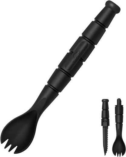 Tactical Spork, Tactical Spork Cutter Combo, 3 in 1 Tactical Camping Utensils, Camping Gear & Camping Flatware with Hidden Cutter, 1 Pack, Black