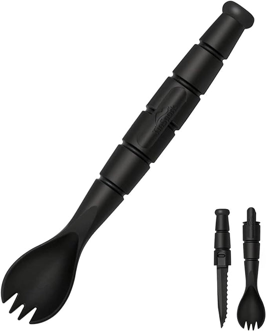 Tactical Spork, Tactical Spork Cutter Combo, 3 in 1 Tactical Camping Utensils, Camping Gear & Camping Flatware with Hidden Cutter, 1 Pack, Black